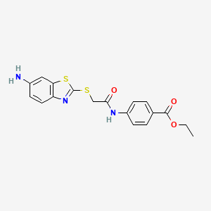 molecular formula C18H17N3O3S2 B12471711 Ethyl 4-({[(6-amino-1,3-benzothiazol-2-yl)sulfanyl]acetyl}amino)benzoate 