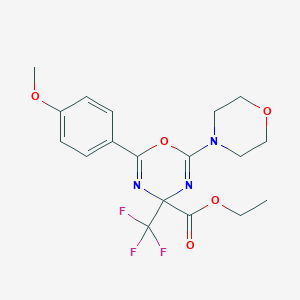 molecular formula C18H20F3N3O5 B12471744 ethyl 2-(4-methoxyphenyl)-6-(morpholin-4-yl)-4-(trifluoromethyl)-4H-1,3,5-oxadiazine-4-carboxylate 