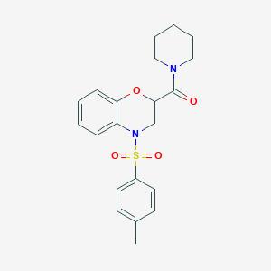 {4-[(4-methylphenyl)sulfonyl]-3,4-dihydro-2H-1,4-benzoxazin-2-yl}(piperidin-1-yl)methanone