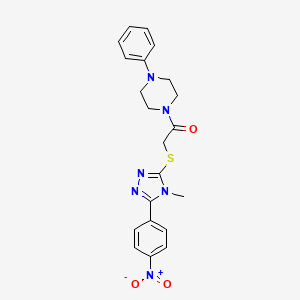 molecular formula C21H22N6O3S B12471830 2-{[4-methyl-5-(4-nitrophenyl)-4H-1,2,4-triazol-3-yl]sulfanyl}-1-(4-phenylpiperazin-1-yl)ethanone 