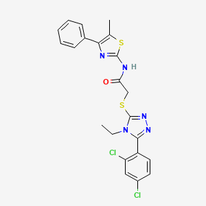 molecular formula C22H19Cl2N5OS2 B12471855 2-{[5-(2,4-dichlorophenyl)-4-ethyl-4H-1,2,4-triazol-3-yl]sulfanyl}-N-(5-methyl-4-phenyl-1,3-thiazol-2-yl)acetamide 