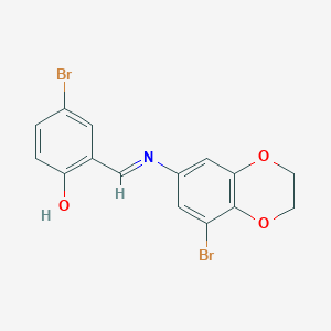 molecular formula C15H11Br2NO3 B12471941 4-bromo-2-[(E)-[(8-bromo-2,3-dihydro-1,4-benzodioxin-6-yl)imino]methyl]phenol 