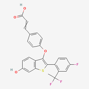 molecular formula C25H17F3O4S B12471959 (2E)-3-[4-({2-[2-(1,1-difluoroethyl)-4-fluorophenyl]-6-hydroxy-1-benzothiophen-3-yl}oxy)phenyl]prop-2-enoic acid 