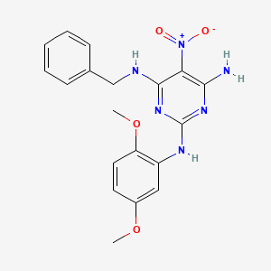 molecular formula C19H20N6O4 B12471990 N'-Benzyl-N-(2,5-dimethoxy-phenyl)-5-nitro-pyrimidine-2,4,6-triamine 