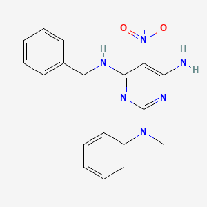 molecular formula C18H18N6O2 B12472047 N'-Benzyl-N-methyl-5-nitro-N-phenyl-pyrimidine-2,4,6-triamine 