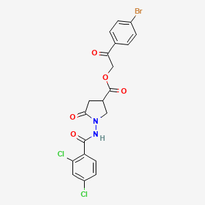 molecular formula C20H15BrCl2N2O5 B12472057 2-(4-Bromophenyl)-2-oxoethyl 1-{[(2,4-dichlorophenyl)carbonyl]amino}-5-oxopyrrolidine-3-carboxylate 