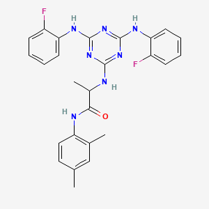 molecular formula C26H25F2N7O B12472107 N~2~-{4,6-bis[(2-fluorophenyl)amino]-1,3,5-triazin-2-yl}-N-(2,4-dimethylphenyl)alaninamide 