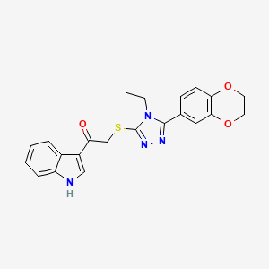 molecular formula C22H20N4O3S B12472187 2-{[5-(2,3-dihydro-1,4-benzodioxin-6-yl)-4-ethyl-4H-1,2,4-triazol-3-yl]sulfanyl}-1-(1H-indol-3-yl)ethanone 