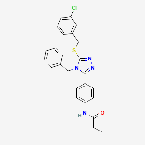 molecular formula C25H23ClN4OS B12472360 N-(4-{4-benzyl-5-[(3-chlorobenzyl)sulfanyl]-4H-1,2,4-triazol-3-yl}phenyl)propanamide 