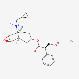 molecular formula C21H28BrNO4 B1247251 9-(Cyclopropylmethyl)-7-[(3-hydroxy-2-phenylpropanoyl)oxy]-9-methyl-3-oxa-9-azatricyclo[3.3.1.0~2,4~]nonan-9-ium bromide 