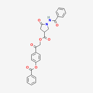 molecular formula C27H22N2O7 B12472514 2-Oxo-2-{4-[(phenylcarbonyl)oxy]phenyl}ethyl 5-oxo-1-[(phenylcarbonyl)amino]pyrrolidine-3-carboxylate 