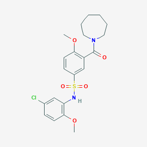 molecular formula C21H25ClN2O5S B12472529 3-(azepan-1-ylcarbonyl)-N-(5-chloro-2-methoxyphenyl)-4-methoxybenzenesulfonamide 