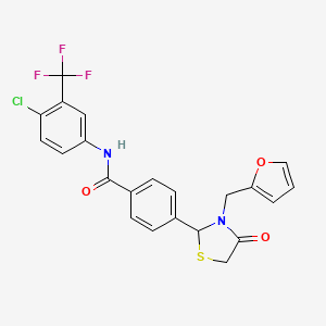 molecular formula C22H16ClF3N2O3S B12472581 N-[4-chloro-3-(trifluoromethyl)phenyl]-4-[3-(furan-2-ylmethyl)-4-oxo-1,3-thiazolidin-2-yl]benzamide 