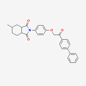 molecular formula C29H27NO4 B12472611 2-{4-[2-(biphenyl-4-yl)-2-oxoethoxy]phenyl}-5-methylhexahydro-1H-isoindole-1,3(2H)-dione 