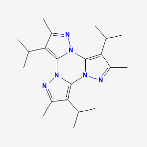 molecular formula C21H30N6 B12472613 4,9,14-trimethyl-3,8,13-tri(propan-2-yl)-1,5,6,10,11,15-hexazatetracyclo[10.3.0.02,6.07,11]pentadeca-2,4,7,9,12,14-hexaene 