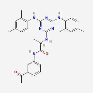 molecular formula C30H33N7O2 B12472683 N-(3-acetylphenyl)-N~2~-{4,6-bis[(2,4-dimethylphenyl)amino]-1,3,5-triazin-2-yl}alaninamide 