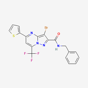 molecular formula C19H12BrF3N4OS B12472770 N-benzyl-3-bromo-5-(thiophen-2-yl)-7-(trifluoromethyl)pyrazolo[1,5-a]pyrimidine-2-carboxamide 