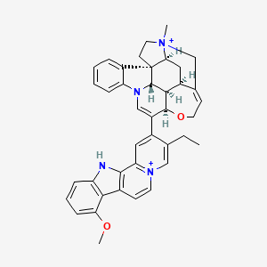 molecular formula C40H40N4O2+2 B1247288 (4aR,5aS,8aS,13aS,15aR,15bR)-15-(3-ethyl-8-methoxy-12H-indolo[2,3-a]quinolizin-5-ium-2-yl)-6-methyl-2,4a,5,5a,7,8,13a,15a,15b,16-decahydro4,6-methanoindolo[3,2,1-ij]oxepino[2,3,4-de]pyrrolo[2,3-h]quinolin-6-ium 