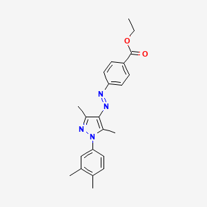 molecular formula C22H24N4O2 B12472883 ethyl 4-{(E)-[1-(3,4-dimethylphenyl)-3,5-dimethyl-1H-pyrazol-4-yl]diazenyl}benzoate 