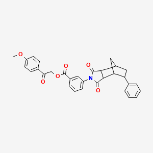 molecular formula C31H27NO6 B12473012 2-(4-methoxyphenyl)-2-oxoethyl 3-(1,3-dioxo-5-phenyloctahydro-2H-4,7-methanoisoindol-2-yl)benzoate 