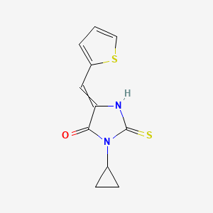 molecular formula C11H10N2OS2 B12473097 (5Z)-3-Cyclopropyl-5-(thien-2-ylmethylene)-2-thioxoimidazolidin-4-one 