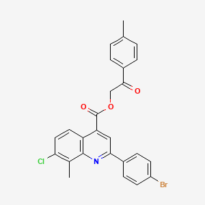 molecular formula C26H19BrClNO3 B12473177 2-(4-Methylphenyl)-2-oxoethyl 2-(4-bromophenyl)-7-chloro-8-methylquinoline-4-carboxylate 