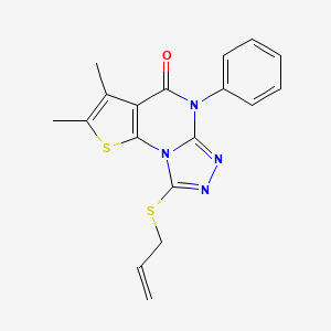 2,3-dimethyl-5-phenyl-8-(prop-2-en-1-ylsulfanyl)thieno[3,2-e][1,2,4]triazolo[4,3-a]pyrimidin-4(5H)-one