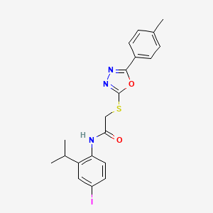 molecular formula C20H20IN3O2S B12473328 N-[4-iodo-2-(propan-2-yl)phenyl]-2-{[5-(4-methylphenyl)-1,3,4-oxadiazol-2-yl]sulfanyl}acetamide 