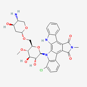 molecular formula C33H33ClN4O9 B1247335 3-[(2R,3R,4R,5S,6R)-6-[[(2R,4R,5R)-5-amino-4-hydroxyoxan-2-yl]oxymethyl]-3,4-dihydroxy-5-methoxyoxan-2-yl]-5-chloro-13-methyl-3,13,23-triazahexacyclo[14.7.0.02,10.04,9.011,15.017,22]tricosa-1,4(9),5,7,10,15,17,19,21-nonaene-12,14-dione 