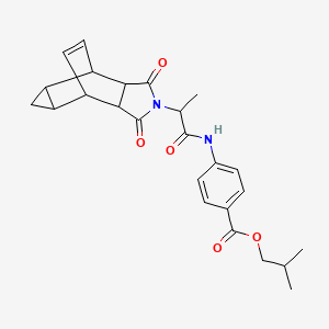 molecular formula C25H28N2O5 B12473376 2-methylpropyl 4-{[2-(1,3-dioxooctahydro-4,6-ethenocyclopropa[f]isoindol-2(1H)-yl)propanoyl]amino}benzoate 