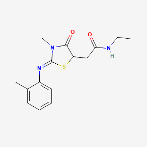 molecular formula C15H19N3O2S B12473379 N-Ethyl-2-{3-methyl-4-oxo-2-[(Z)-o-tolylimino]-thiazolidin-5-yl}-acetamide 