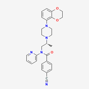 molecular formula C28H29N5O3 B1247340 4-cyano-N-(3-(4-(2,3-dihydrobenzo[b][1,4]dioxin-5-yl)piperazin-1-yl)propyl)-N-(pyridin-2-yl)benzamide hydrochloride CAS No. 434283-16-6