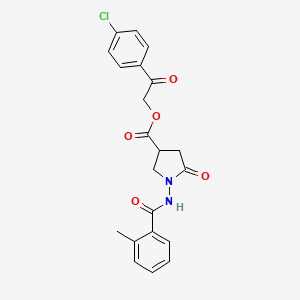 molecular formula C21H19ClN2O5 B12473427 2-(4-Chlorophenyl)-2-oxoethyl 1-{[(2-methylphenyl)carbonyl]amino}-5-oxopyrrolidine-3-carboxylate 