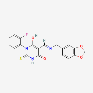 (5E)-5-{[(1,3-benzodioxol-5-ylmethyl)amino]methylidene}-1-(2-fluorophenyl)-2-thioxodihydropyrimidine-4,6(1H,5H)-dione