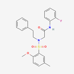 molecular formula C24H25FN2O4S B12473477 N-(2-fluorophenyl)-N~2~-[(2-methoxy-5-methylphenyl)sulfonyl]-N~2~-(2-phenylethyl)glycinamide 