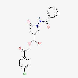 molecular formula C20H17ClN2O5 B12473485 2-(4-Chlorophenyl)-2-oxoethyl 5-oxo-1-[(phenylcarbonyl)amino]pyrrolidine-3-carboxylate 