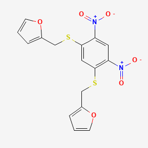 molecular formula C16H12N2O6S2 B12473580 2,2'-[(4,6-Dinitrobenzene-1,3-diyl)bis(sulfanediylmethanediyl)]difuran 