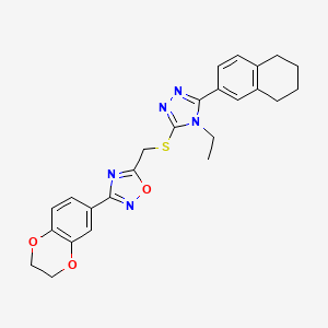 3-(2,3-dihydro-1,4-benzodioxin-6-yl)-5-({[4-ethyl-5-(5,6,7,8-tetrahydronaphthalen-2-yl)-4H-1,2,4-triazol-3-yl]sulfanyl}methyl)-1,2,4-oxadiazole