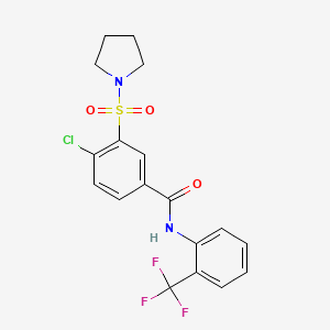 molecular formula C18H16ClF3N2O3S B12473678 4-chloro-3-(pyrrolidin-1-ylsulfonyl)-N-[2-(trifluoromethyl)phenyl]benzamide 