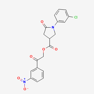 molecular formula C19H15ClN2O6 B12473753 2-(3-Nitrophenyl)-2-oxoethyl 1-(3-chlorophenyl)-5-oxopyrrolidine-3-carboxylate 