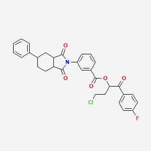 molecular formula C31H27ClFNO5 B12473805 4-chloro-1-(4-fluorophenyl)-1-oxobutan-2-yl 3-(1,3-dioxo-5-phenyloctahydro-2H-isoindol-2-yl)benzoate 