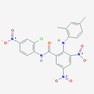 molecular formula C21H16ClN5O7 B12473864 N-(2-chloro-4-nitrophenyl)-2-[(2,4-dimethylphenyl)amino]-3,5-dinitrobenzamide 