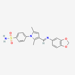 molecular formula C20H19N3O4S B12473865 4-{3-[(E)-(1,3-benzodioxol-5-ylimino)methyl]-2,5-dimethyl-1H-pyrrol-1-yl}benzenesulfonamide 