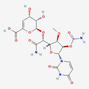 molecular formula C18H22N4O13 B1247391 (2S,3S,4S)-2-[(1R)-2-amino-1-[(2S,3R,4R,5R)-4-carbamoyloxy-5-(2,4-dioxopyrimidin-1-yl)-3-methoxyoxolan-2-yl]-2-oxoethoxy]-3,4-dihydroxy-3,4-dihydro-2H-pyran-6-carboxylic acid 
