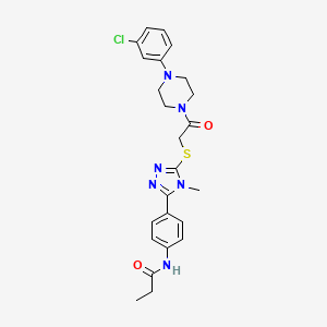 molecular formula C24H27ClN6O2S B12474062 N-{4-[5-({2-[4-(3-chlorophenyl)piperazin-1-yl]-2-oxoethyl}sulfanyl)-4-methyl-4H-1,2,4-triazol-3-yl]phenyl}propanamide 