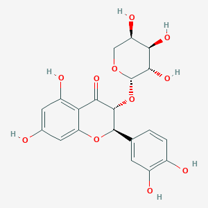 molecular formula C20H20O11 B1247412 (+)-taxifolin 3-O-beta-D-arabinopyranoside 