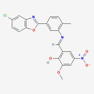 molecular formula C22H16ClN3O5 B12474233 2-[(E)-{[5-(5-chloro-1,3-benzoxazol-2-yl)-2-methylphenyl]imino}methyl]-6-methoxy-4-nitrophenol 