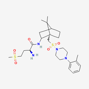 molecular formula C26H42N4O5S2 B1247434 (2S)-2-Amino-N-[(1S)-7,7-dimethyl-1-[[4-(2-methylphenyl)piperazin-1-yl]sulfonylmethyl]-2-bicyclo[2.2.1]heptanyl]-4-methylsulfonylbutanamide 