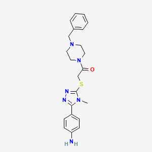 molecular formula C22H26N6OS B12474410 2-{[5-(4-aminophenyl)-4-methyl-4H-1,2,4-triazol-3-yl]sulfanyl}-1-(4-benzylpiperazin-1-yl)ethanone 