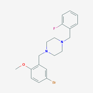 molecular formula C19H22BrFN2O B12474434 1-[(5-Bromo-2-methoxyphenyl)methyl]-4-[(2-fluorophenyl)methyl]piperazine 